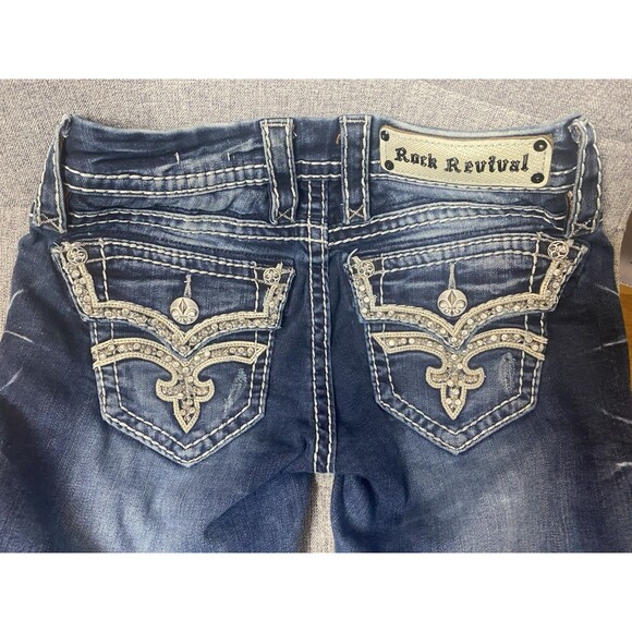 Rock Revival Etty Bootcut Jeans Women's Stretch Embroidered Rhinestone 25 - Picture 4 of 7
